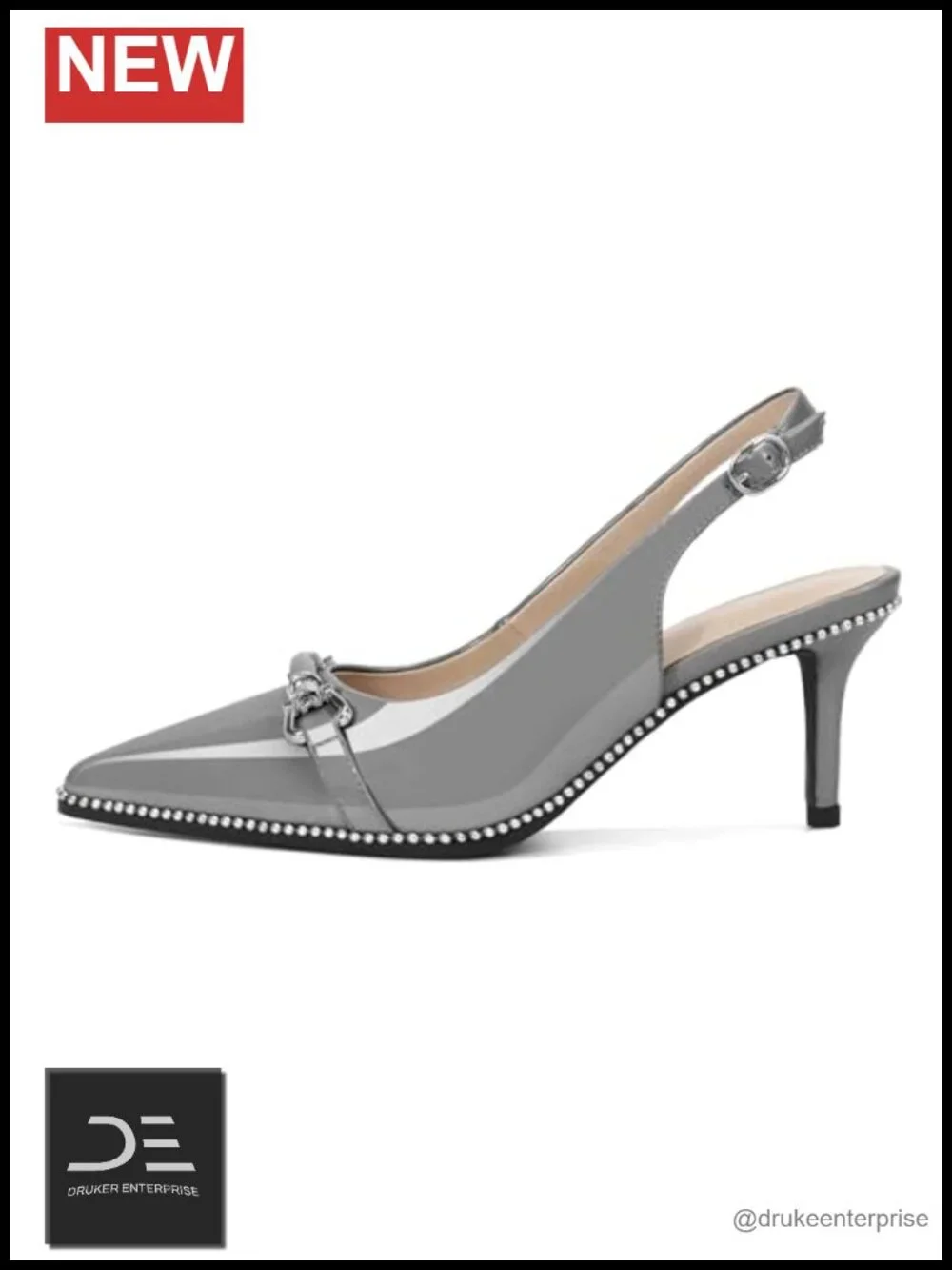 Slingback Kitten Heels Women's Pointed Toe Low Heels 2.5 Inch Beaded Metal